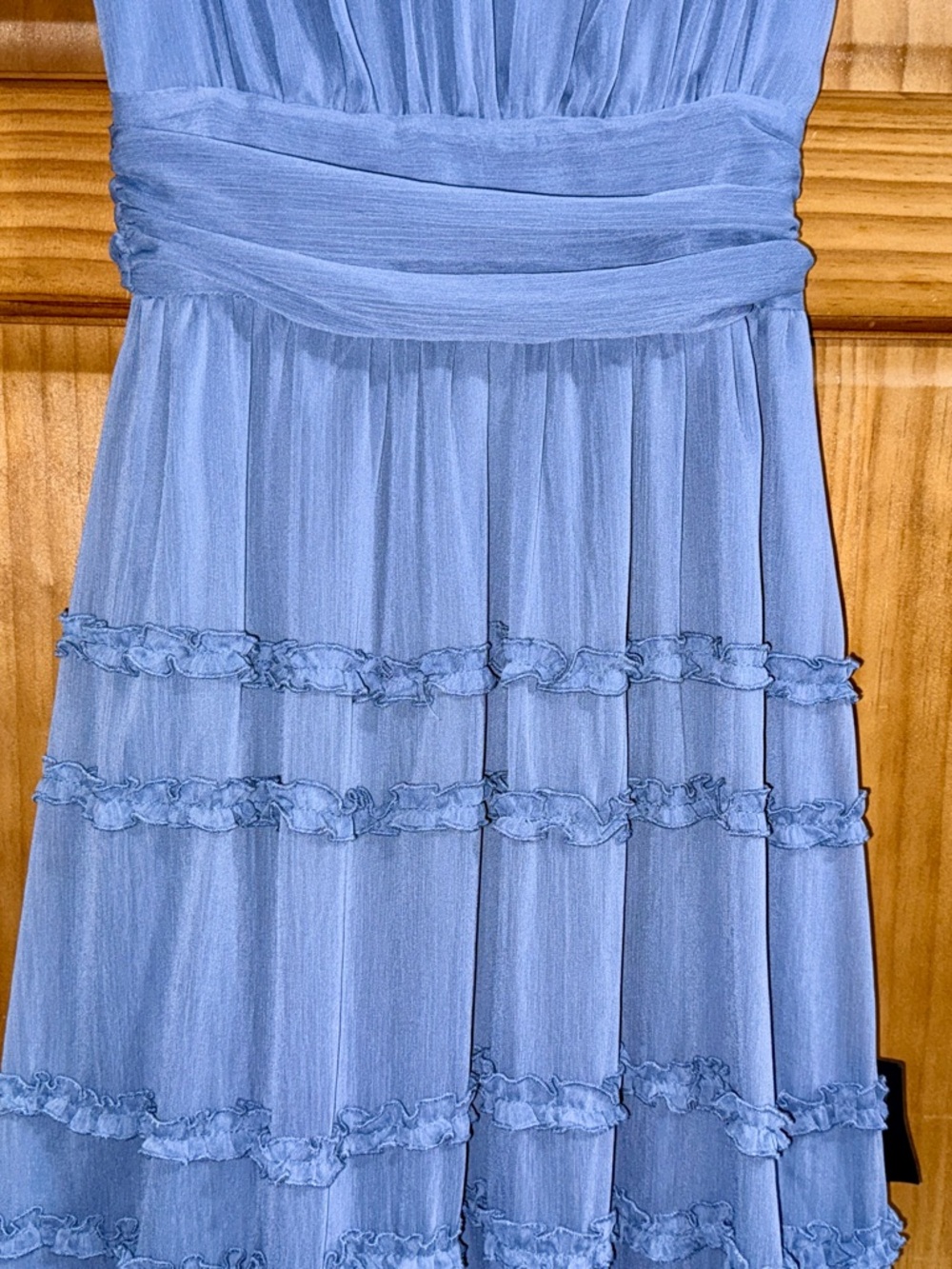 NWT Lulu's Enchantingly Sweet Slate Blue Chiffon Backless Maxi - M - Picture 6 of 16